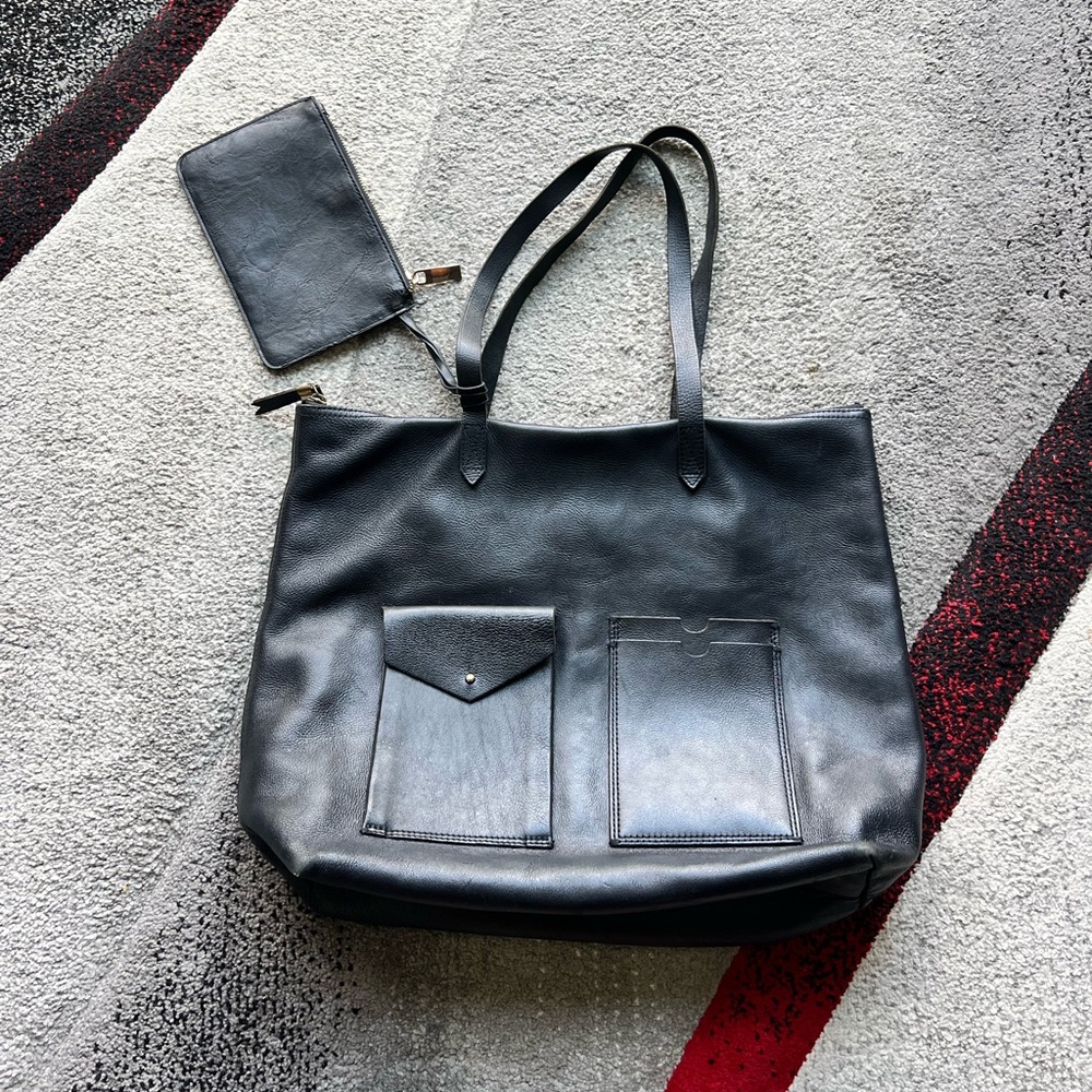 Madewell Black Leather Transport Large Tote Bag